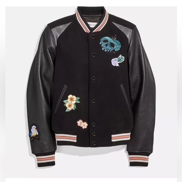 NWT Disney x Coach 10% Leather Black Varsity Jacket size 8 - Picture 1 of 17